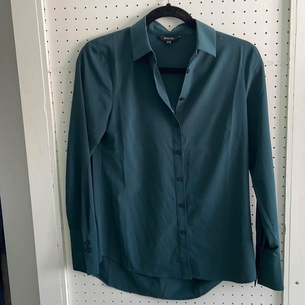 RwCo green scarab silk blouse XS